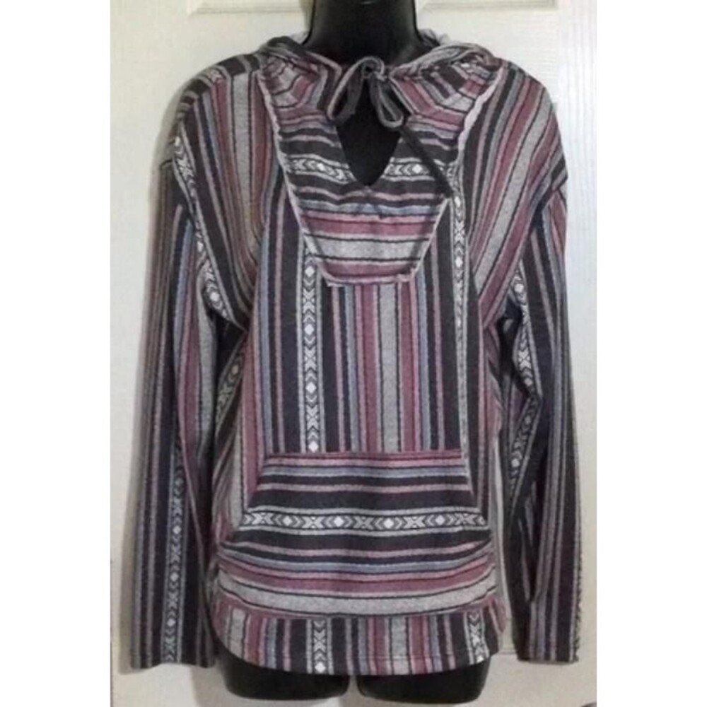 Multicolored Striped Sz Medium Casual Wear Soft Stretchy Hooded Shirt WALLFLOWER